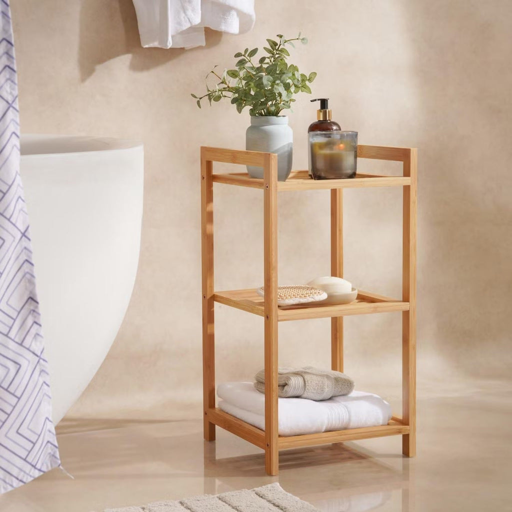 [Hometech] 3-Tier Bamboo Bath Rack, 30x30x57cm, Natural Finish