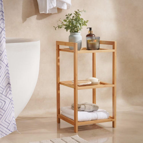 [Hometech] 3-Tier Bamboo Bath Rack, 30x30x57cm, Natural Finish