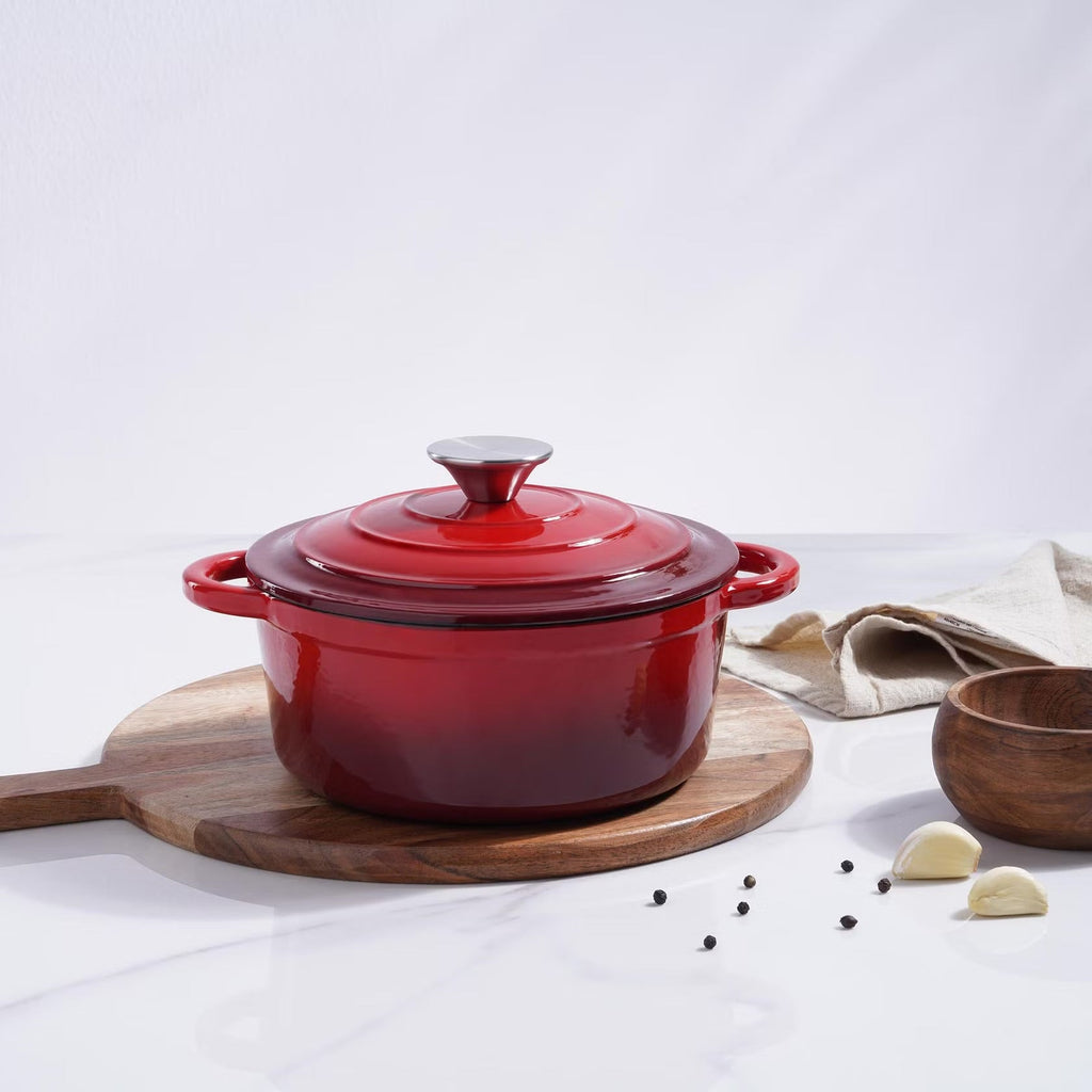 [Hometech] Enameled Cast Iron Cooking Pot 2L, Ombre Red