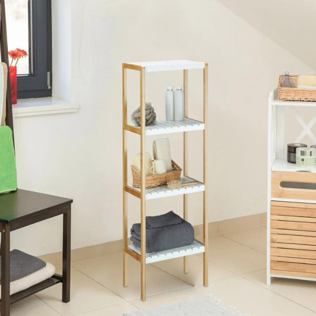 [Hometech] 4-Tier Bamboo Bath Shelf, 34x33x110cm, White