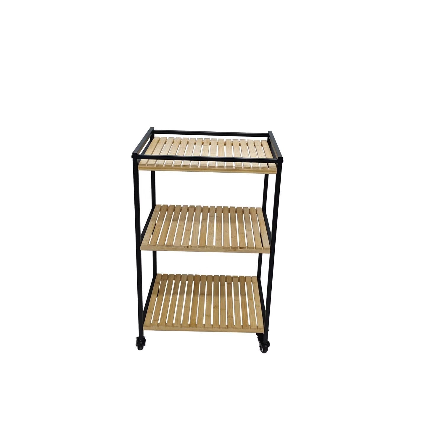 [Hometech] 3-Tier Multipurpose Bamboo Trolley, 47x33x77cm, Natural Finish