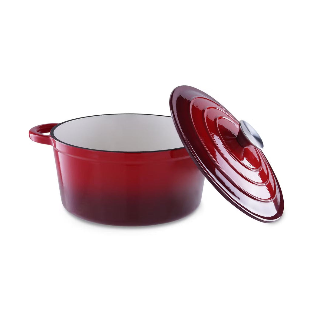 [Hometech] Enameled Cast Iron Cooking Pot 2L, Ombre Red