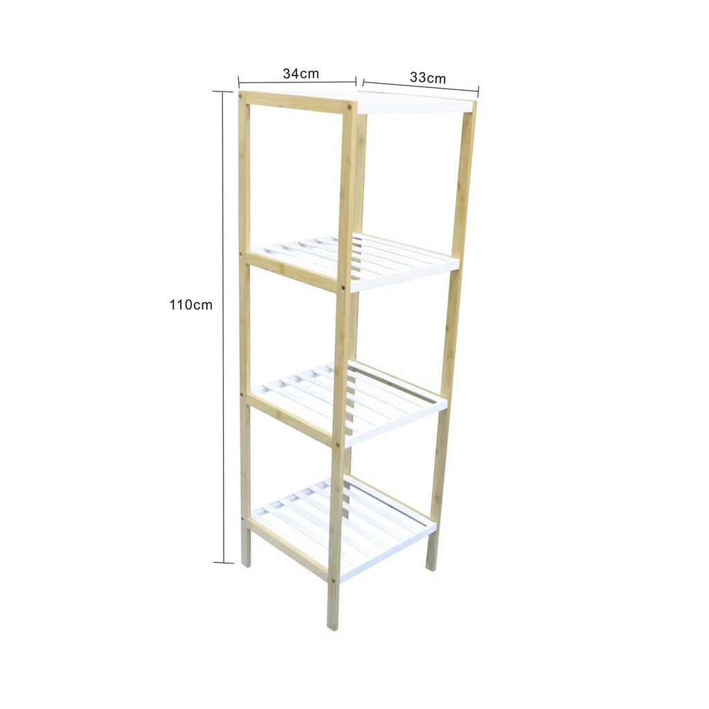 [Hometech] 4-Tier Bamboo Bath Shelf, 34x33x110cm, White