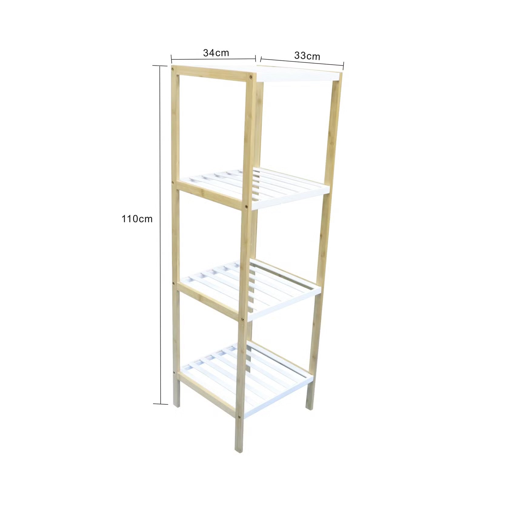 [Hometech] 4-Tier Bamboo Bath Shelf, 34x33x110cm, White