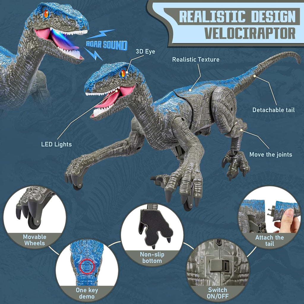 [Hometech] Remote Control Velociraptor Dinosaur Toy with Lights and Sounds