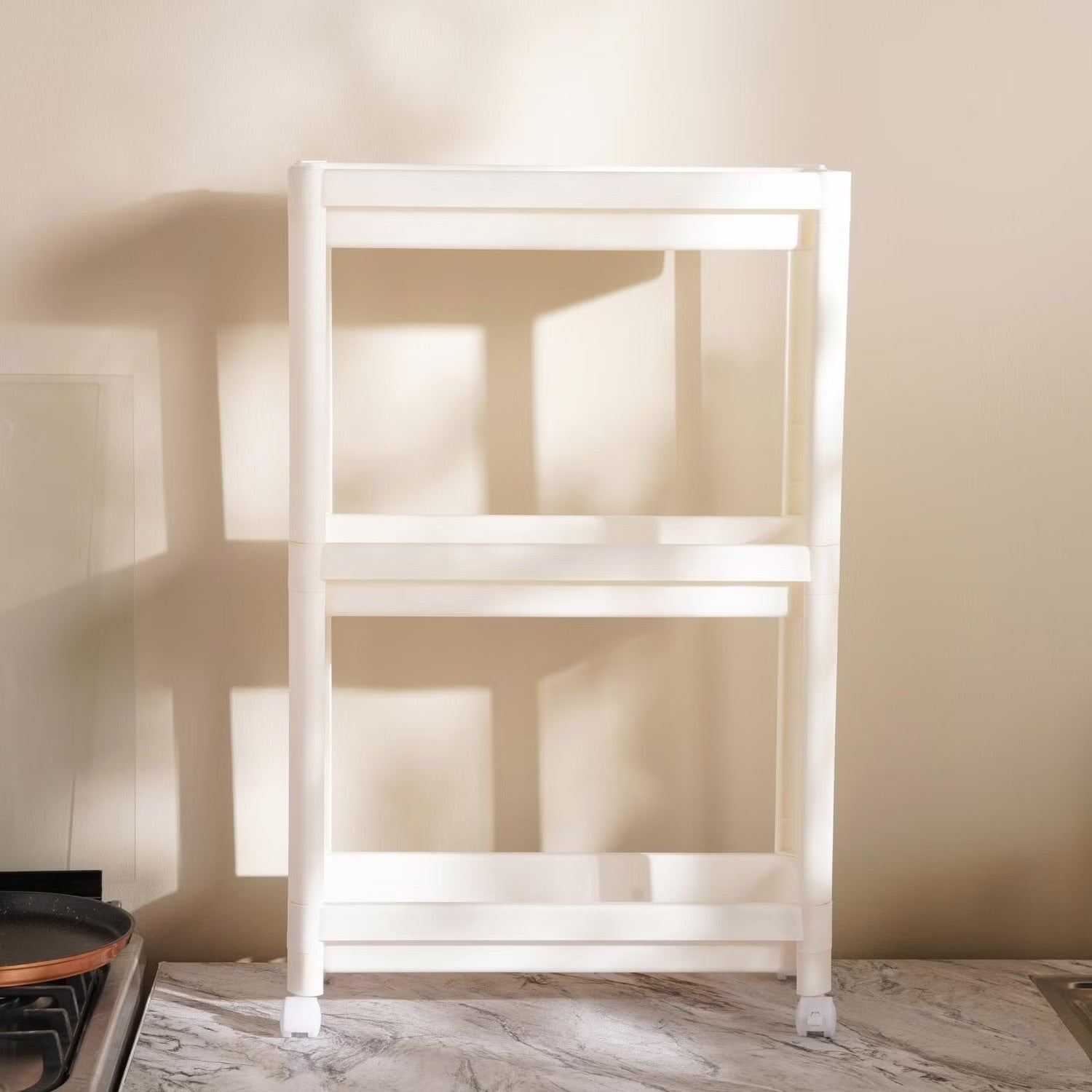 [Hometech] 3-Tier Narrow Kitchen Storage Rack with Wheels, White