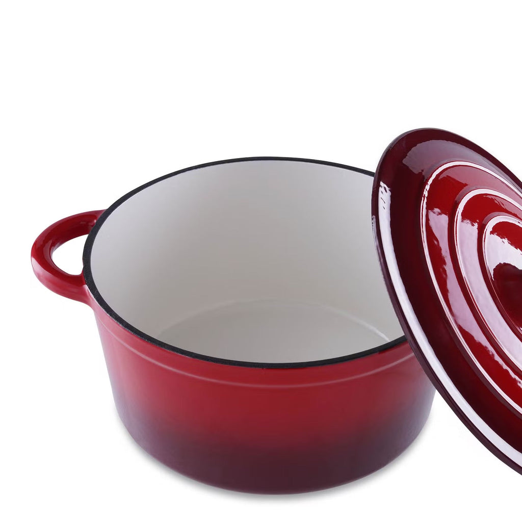[Hometech] Enameled Cast Iron Cooking Pot 2L, Ombre Red
