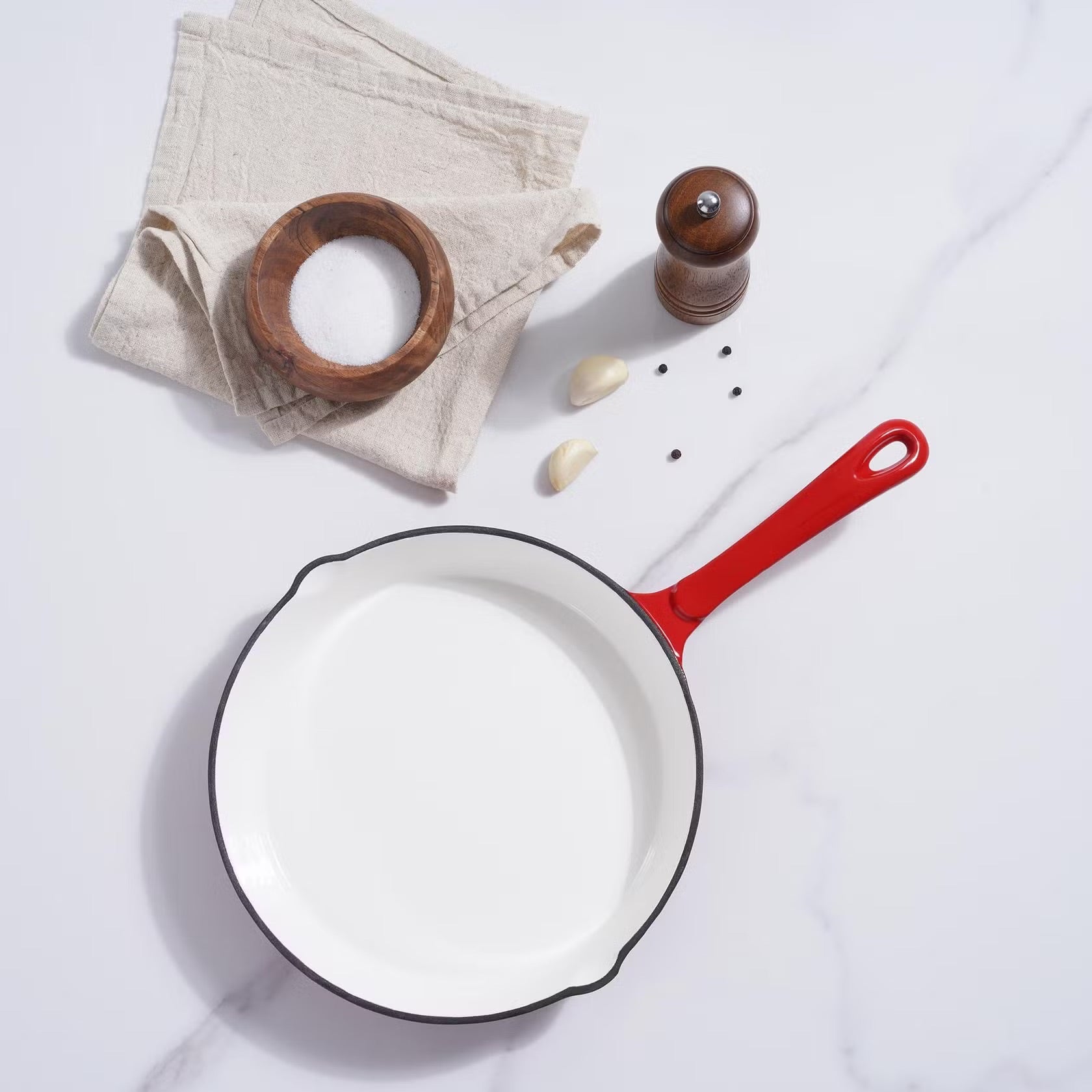 [Hometech] Enameled Cast Iron Fry Pan, 40x25x5.5cm, Ombre Red