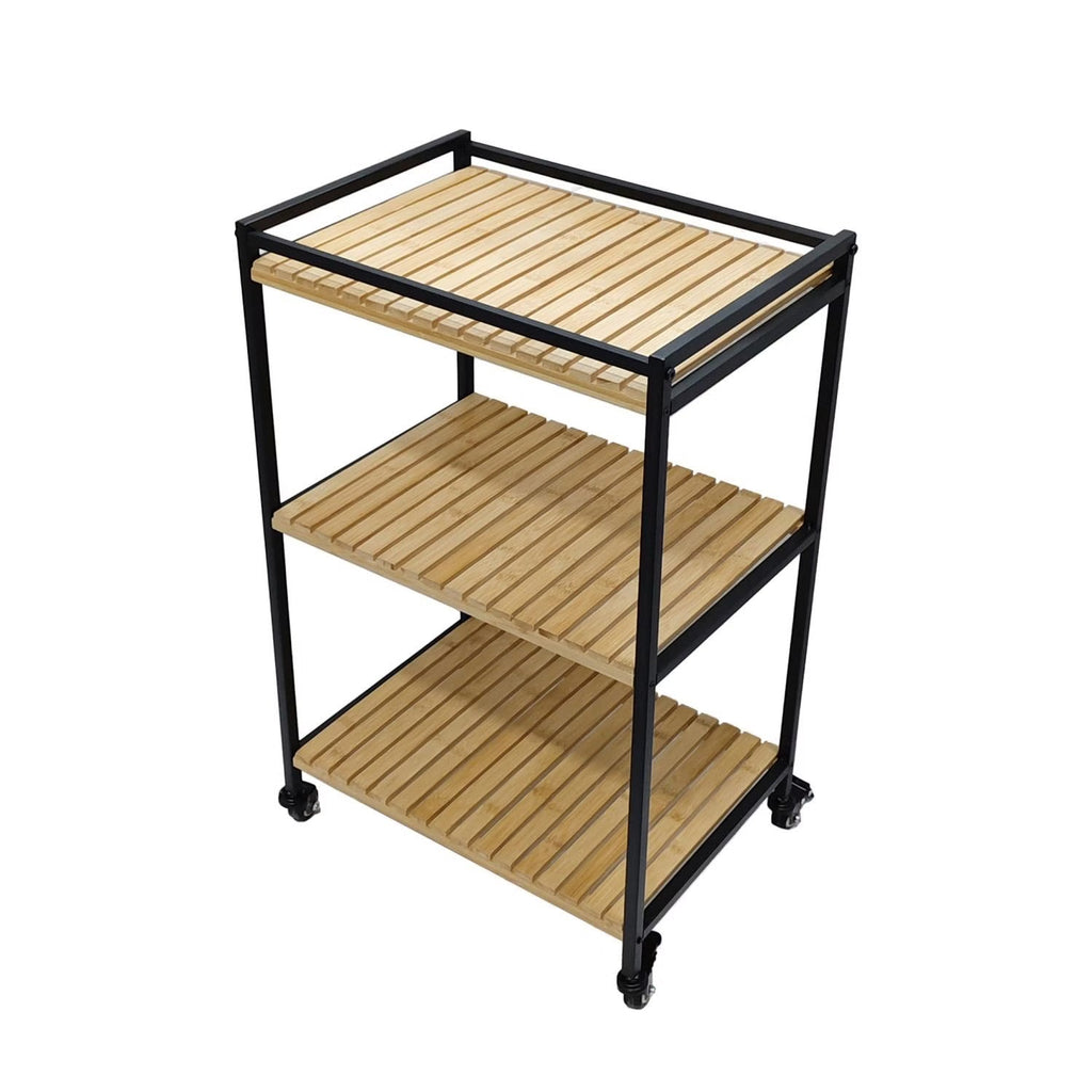 [Hometech] 3-Tier Multipurpose Bamboo Trolley, 47x33x77cm, Natural Finish