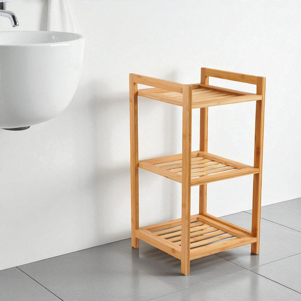 [Hometech] 3-Tier Bamboo Bath Rack, 30x30x57cm, Natural Finish