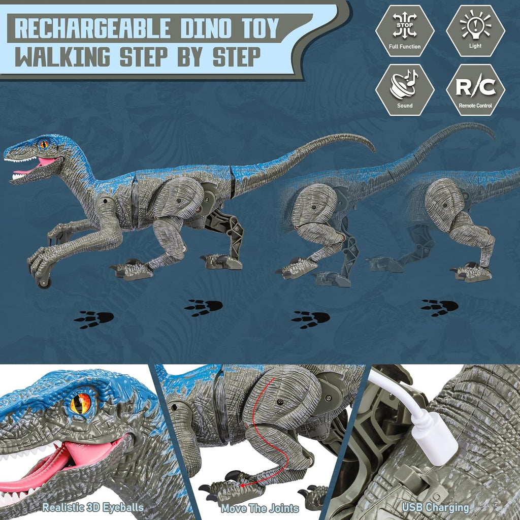 [Hometech] Remote Control Velociraptor Dinosaur Toy with Lights and Sounds