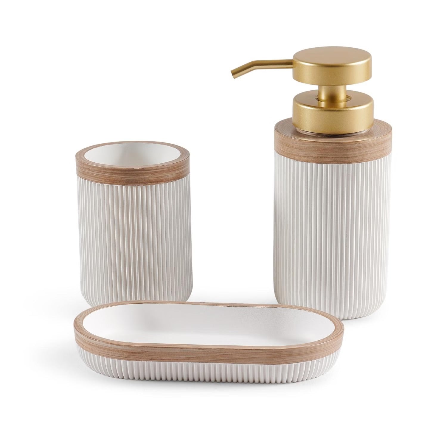 [Hometech] Soap Dish, Dispenser & Tumbler Set for Bathroom, White