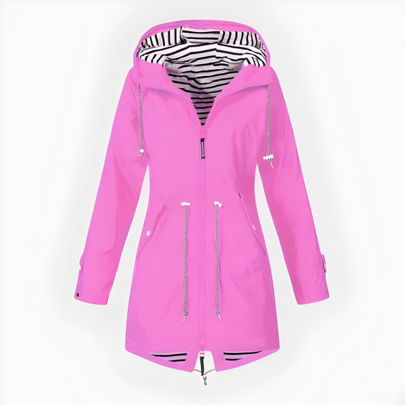 [Hometech] Stylish Long Rain Jacket for Women – Windproof & Waterproof Design
