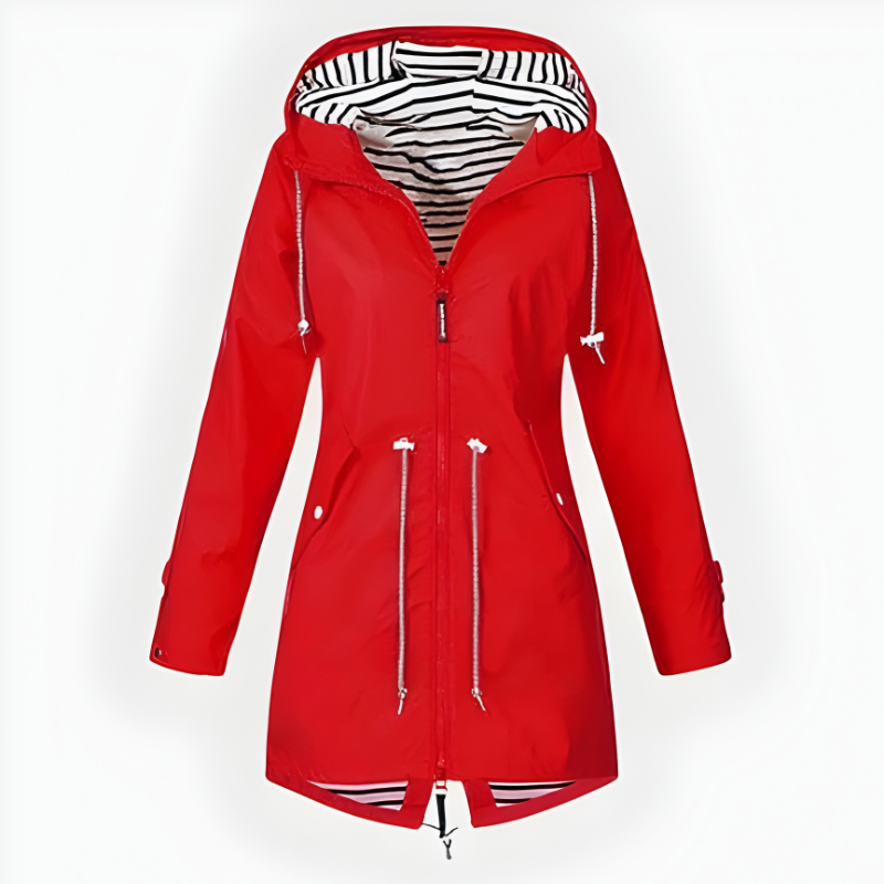 [Hometech] Stylish Long Rain Jacket for Women – Windproof & Waterproof Design