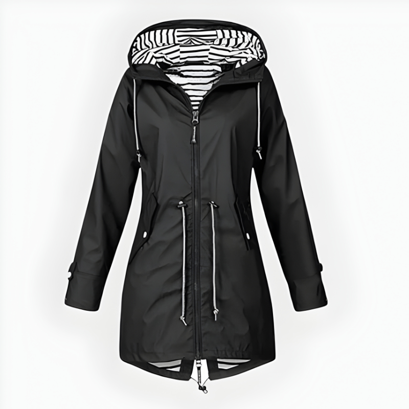 [Hometech] Stylish Long Rain Jacket for Women – Windproof & Waterproof Design