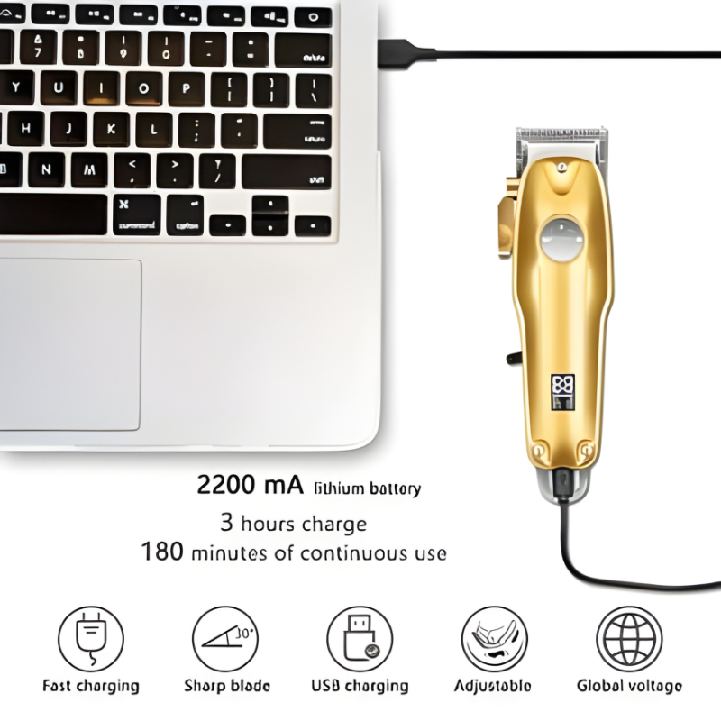 [Hometech] Gold Hair Clipper 7 Piece Set for Men with Adjustable Blades