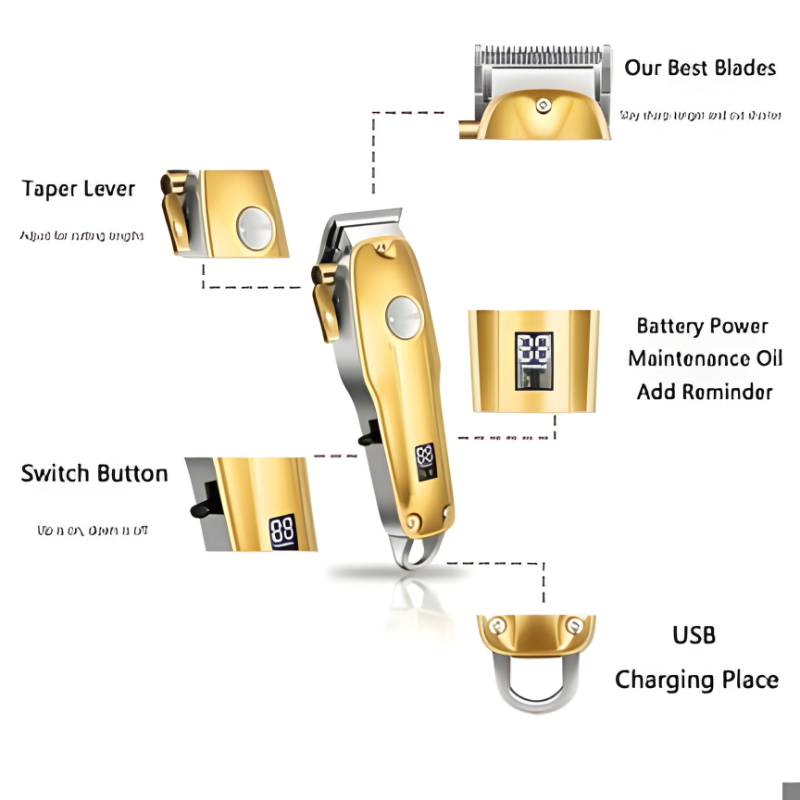 [Hometech] Gold Hair Clipper 7 Piece Set for Men with Adjustable Blades