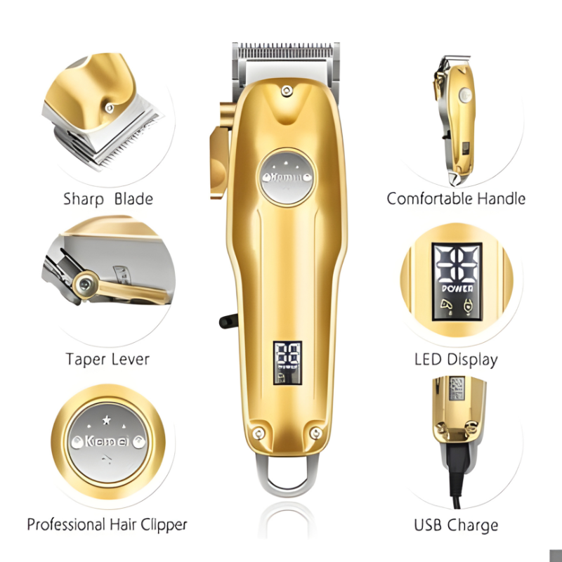 [Hometech] Gold Hair Clipper 7 Piece Set for Men with Adjustable Blades