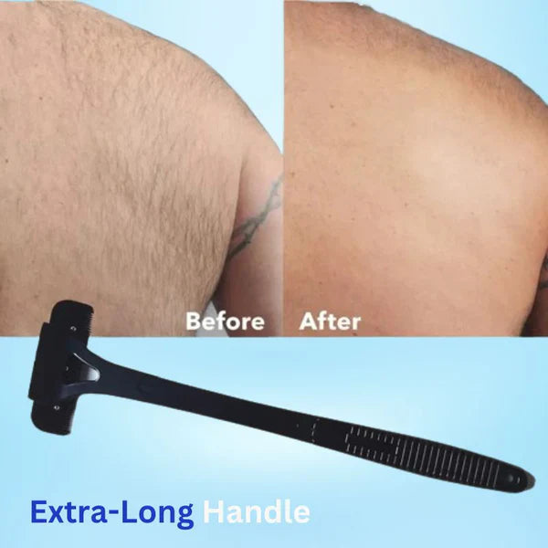 [Hometech] Dual Blade Back Shaver for Men, Manual Groomer with Folding Handle