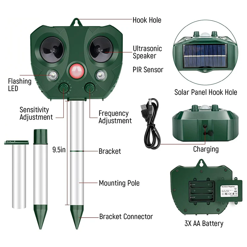 [Hometech] Ultrasonic Bird Repeller, Solar Powered