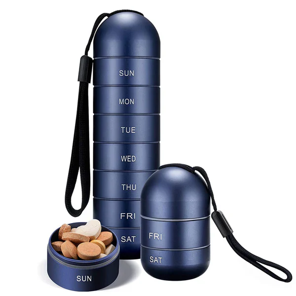 [Hometech] Aluminum Pill Organizer – 7 Days Travel Pill Case with Compartments