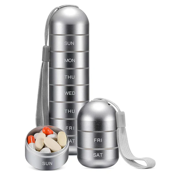 [Hometech] Aluminum Pill Organizer – 7 Days Travel Pill Case with Compartments