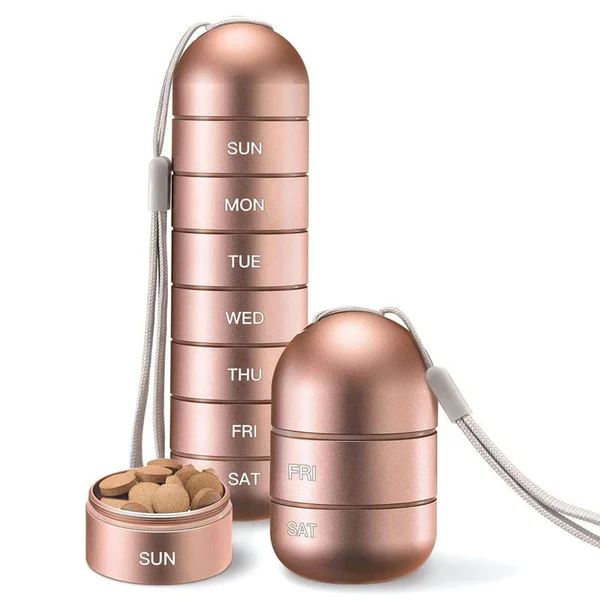 [Hometech] Aluminum Pill Organizer – 7 Days Travel Pill Case with Compartments