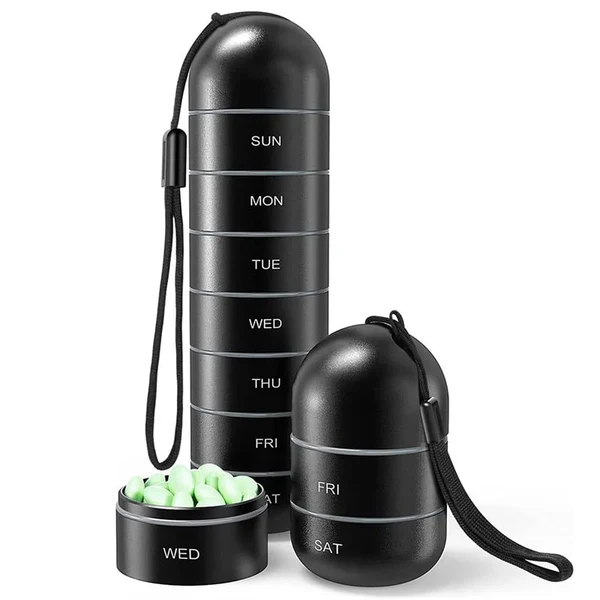 [Hometech] Aluminum Pill Organizer – 7 Days Travel Pill Case with Compartments