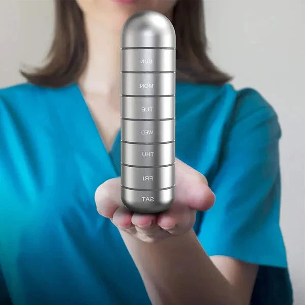 [Hometech] Aluminum Pill Organizer – 7 Days Travel Pill Case with Compartments