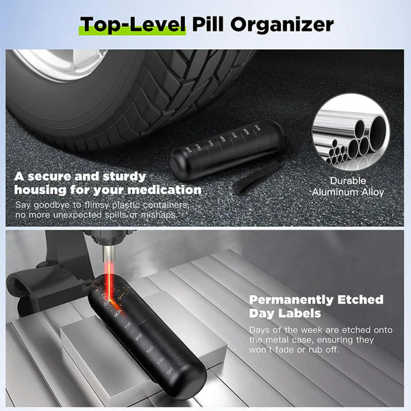 [Hometech] Aluminum Pill Organizer – 7 Days Travel Pill Case with Compartments