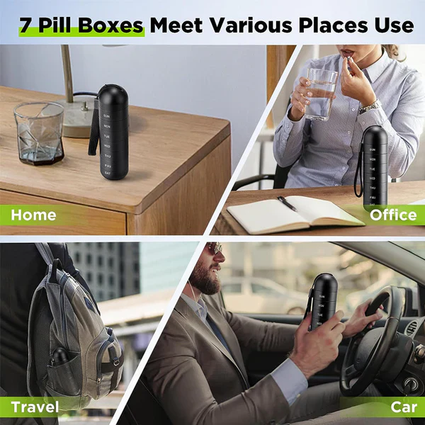 [Hometech] Aluminum Pill Organizer – 7 Days Travel Pill Case with Compartments