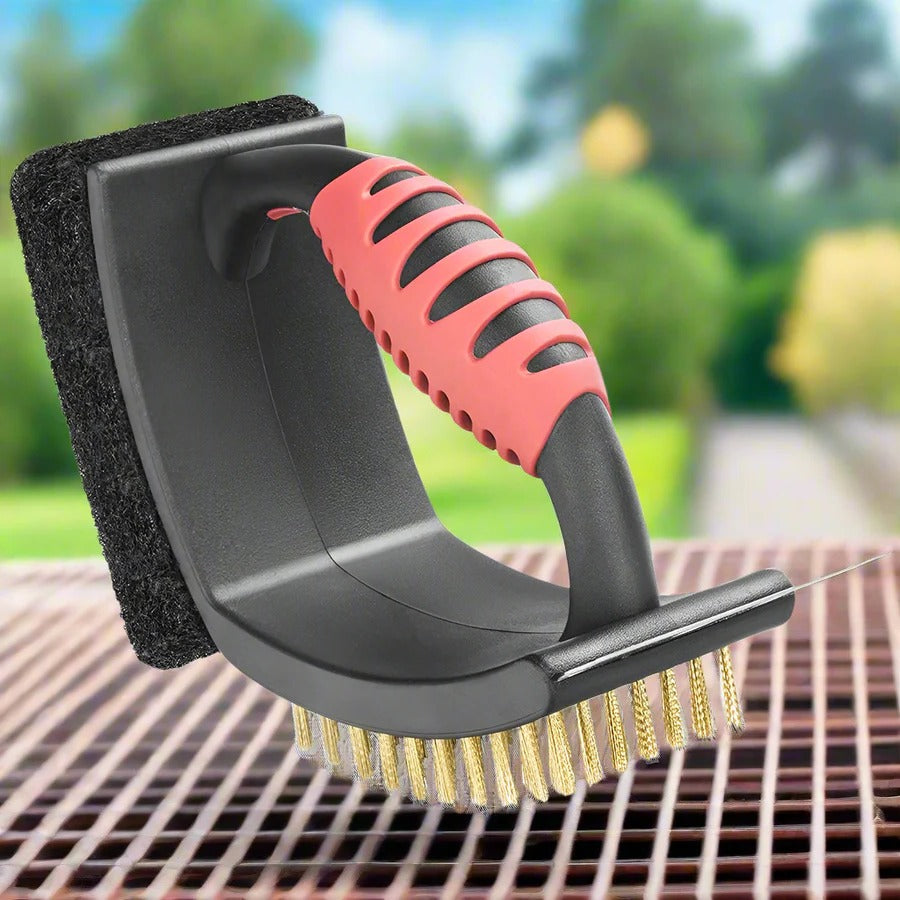 [Hometech] 3 in 1 Grill Brush with Brass Bristles and Scraper