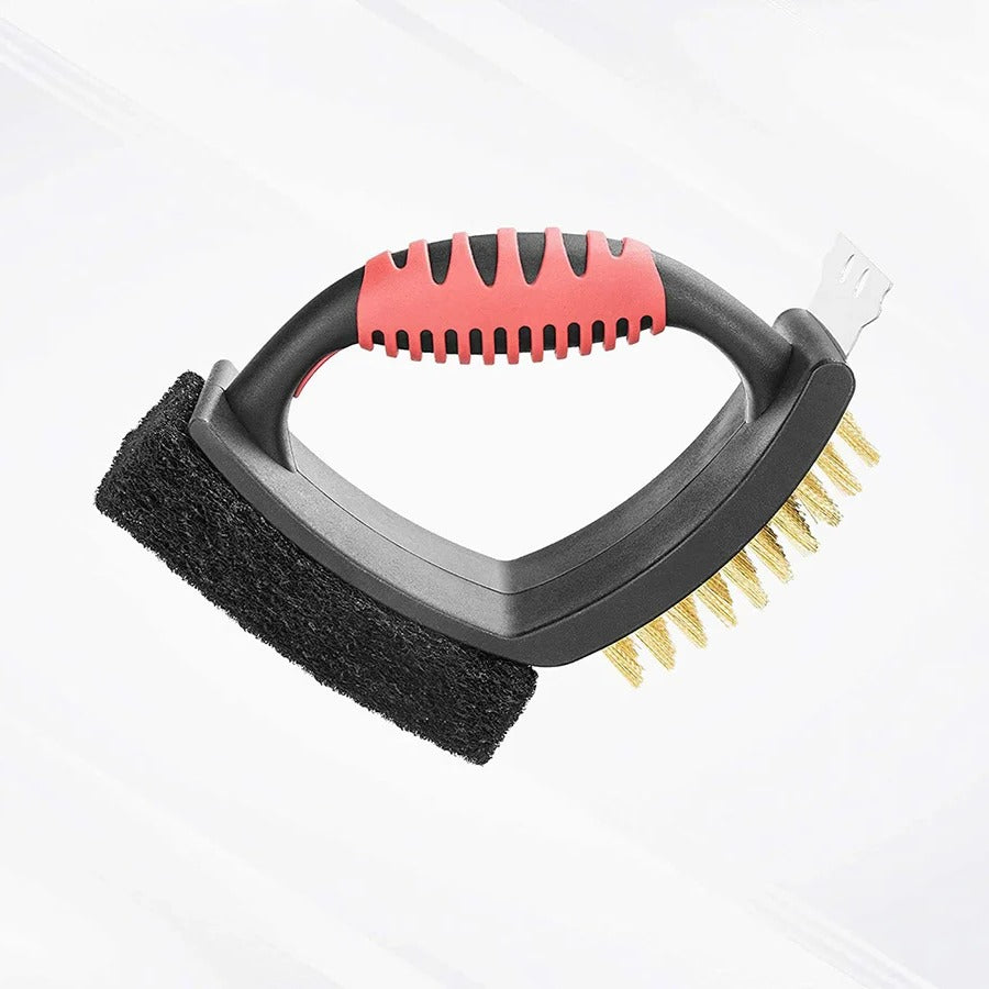 [Hometech] 3 in 1 Grill Brush with Brass Bristles and Scraper