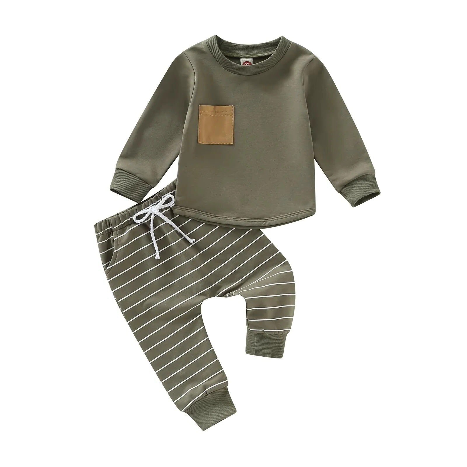 [Hometech] Toddler Boys Fall Outfit Pullover and Striped Pants, Set of 2