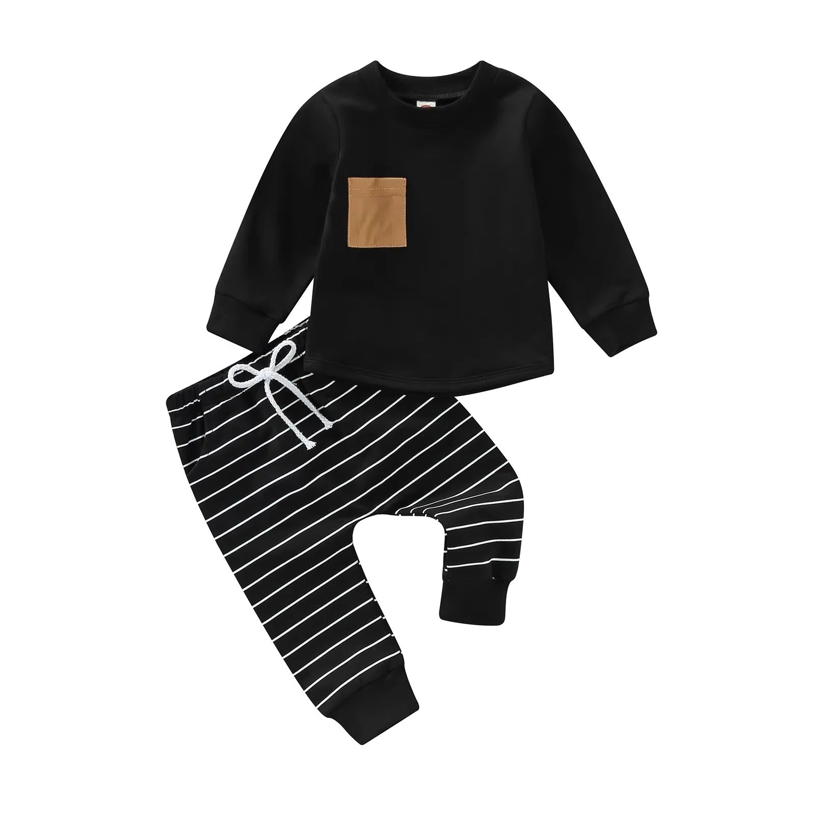 [Hometech] Toddler Boys Fall Outfit Pullover and Striped Pants, Set of 2