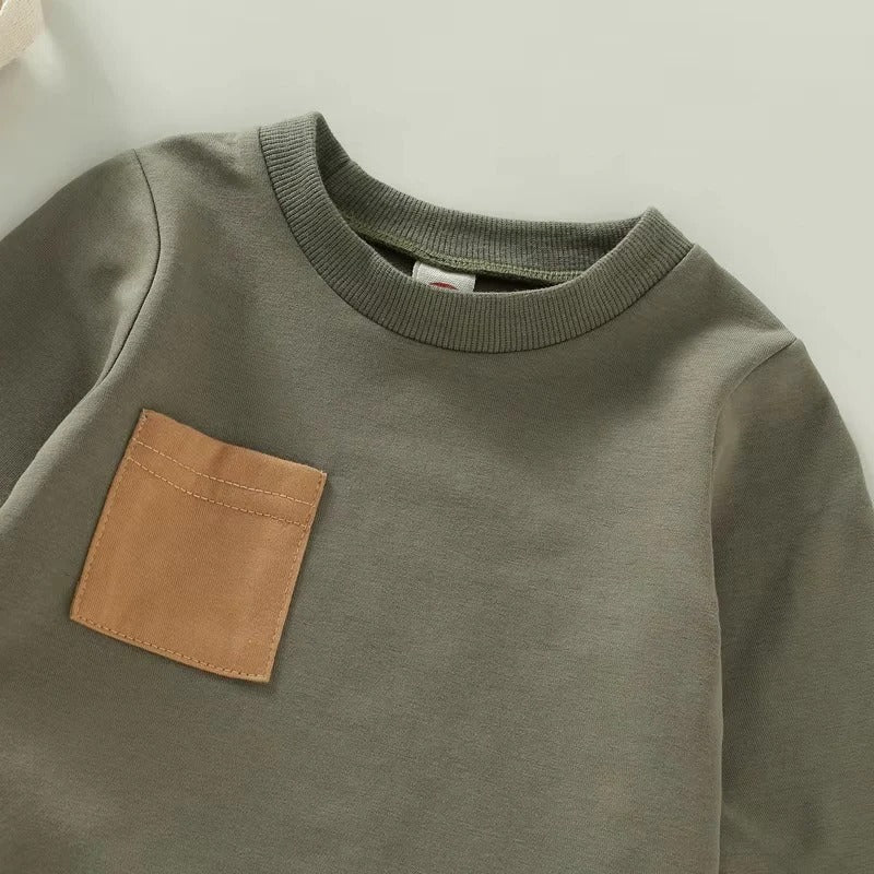 [Hometech] Toddler Boys Fall Outfit Pullover and Striped Pants, Set of 2