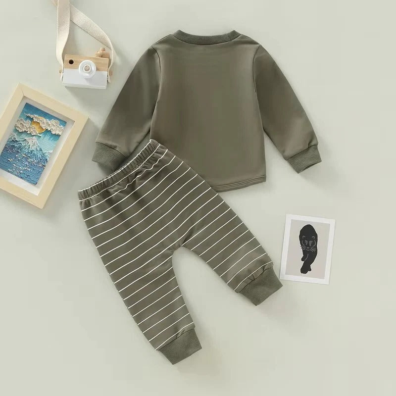 [Hometech] Toddler Boys Fall Outfit Pullover and Striped Pants, Set of 2