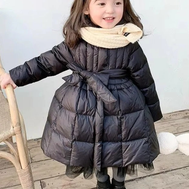 [Hometech] Toddler Girls Hooded Winter Puffer Coat with Belt