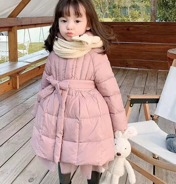 [Hometech] Toddler Girls Hooded Winter Puffer Coat with Belt