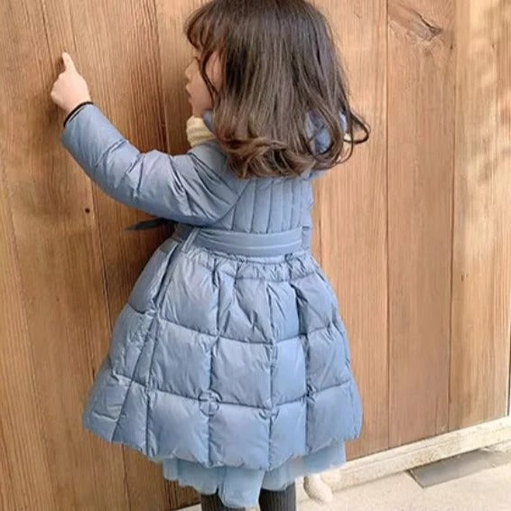 [Hometech] Toddler Girls Hooded Winter Puffer Coat with Belt
