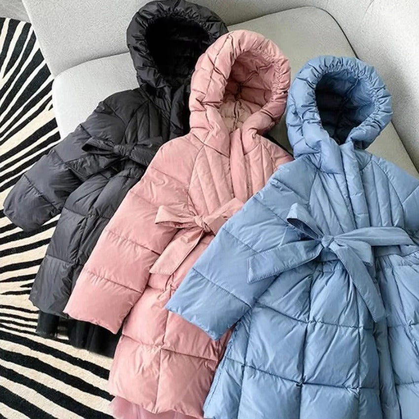 [Hometech] Toddler Girls Hooded Winter Puffer Coat with Belt
