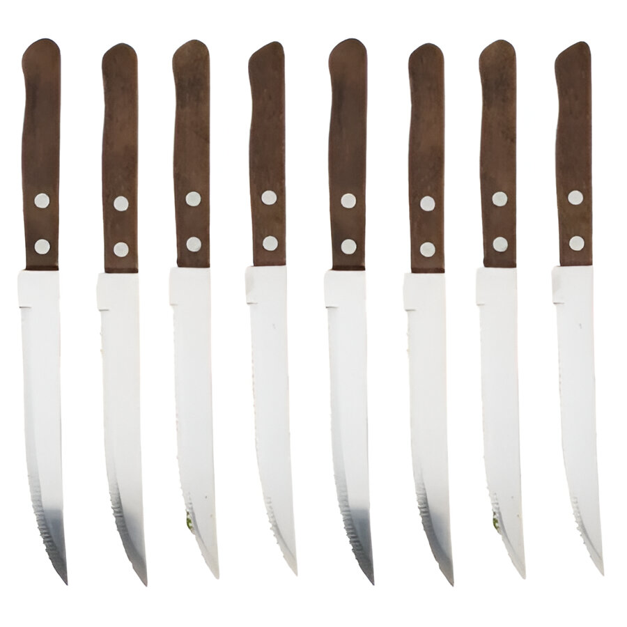 [Hometech] Stainless Steel Steak Knife Set with Wooden Handles & Serrated Edges