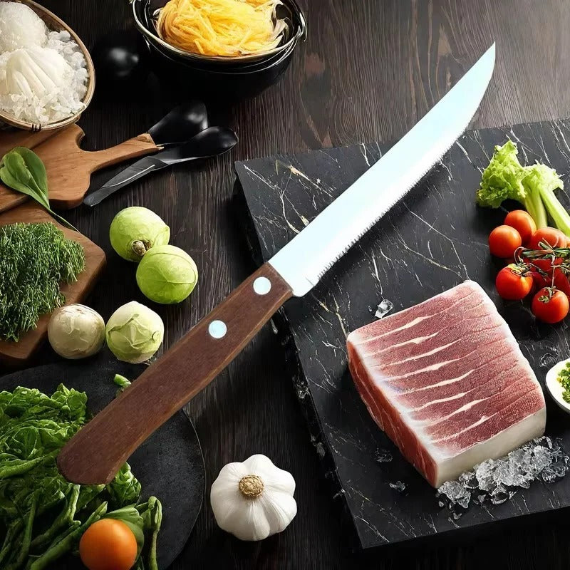 [Hometech] Stainless Steel Steak Knife Set with Wooden Handles & Serrated Edges