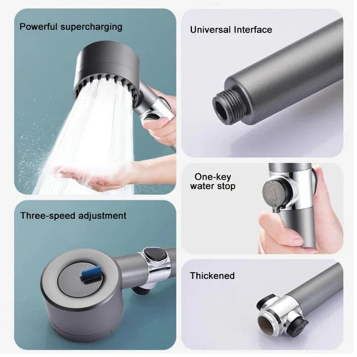 [Hometech] Power Rinse Shower Head with High-Pressure, Easy-Mount Water Saver