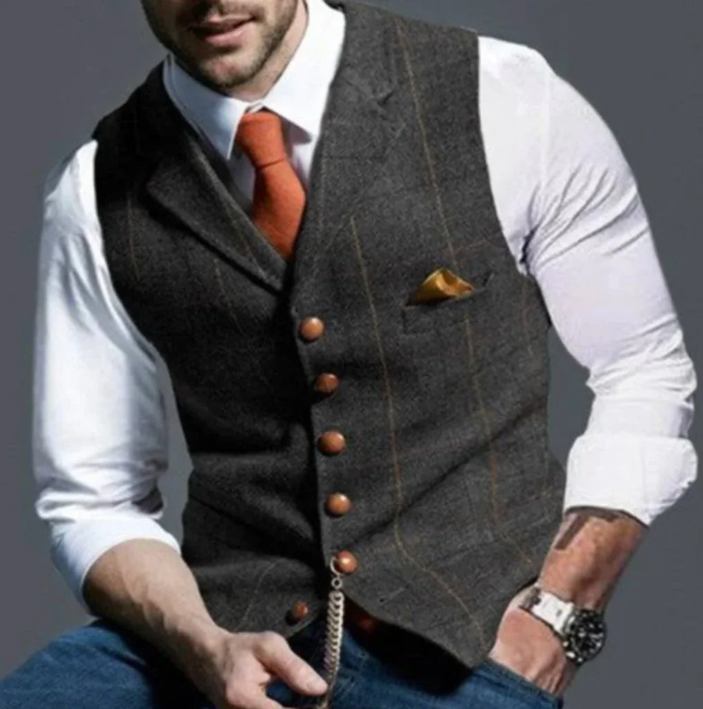 [Hometech] Classic Slim Fit Mens Suit Vest with Six Button Closure