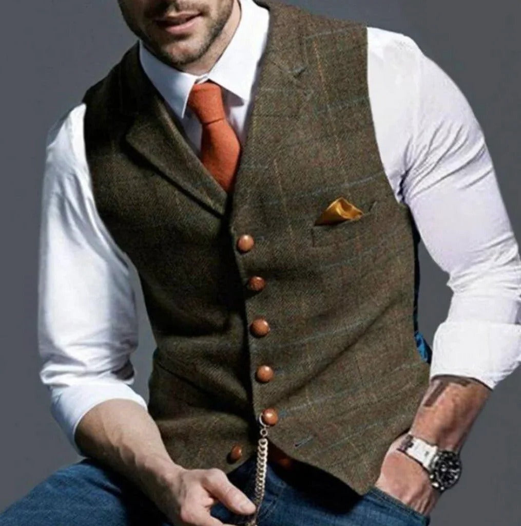 [Hometech] Classic Slim Fit Mens Suit Vest with Six Button Closure