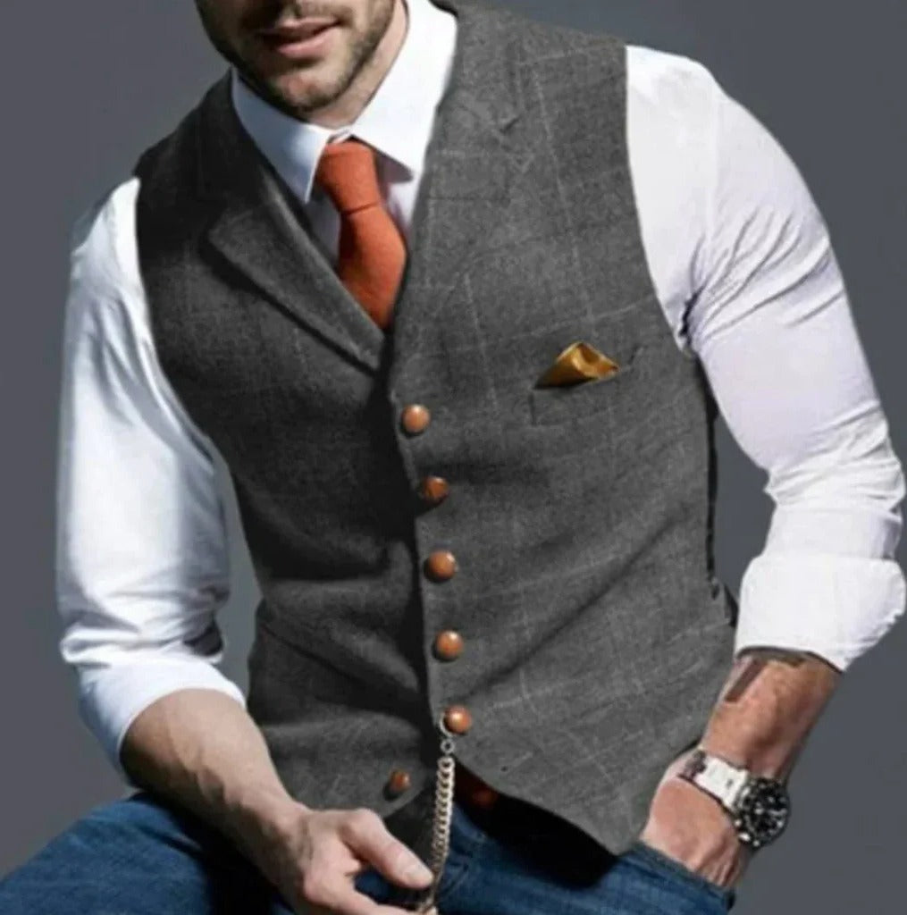 [Hometech] Classic Slim Fit Mens Suit Vest with Six Button Closure
