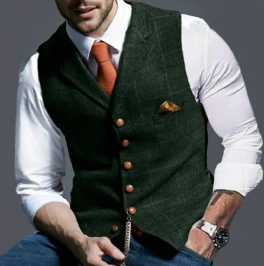 [Hometech] Classic Slim Fit Mens Suit Vest with Six Button Closure
