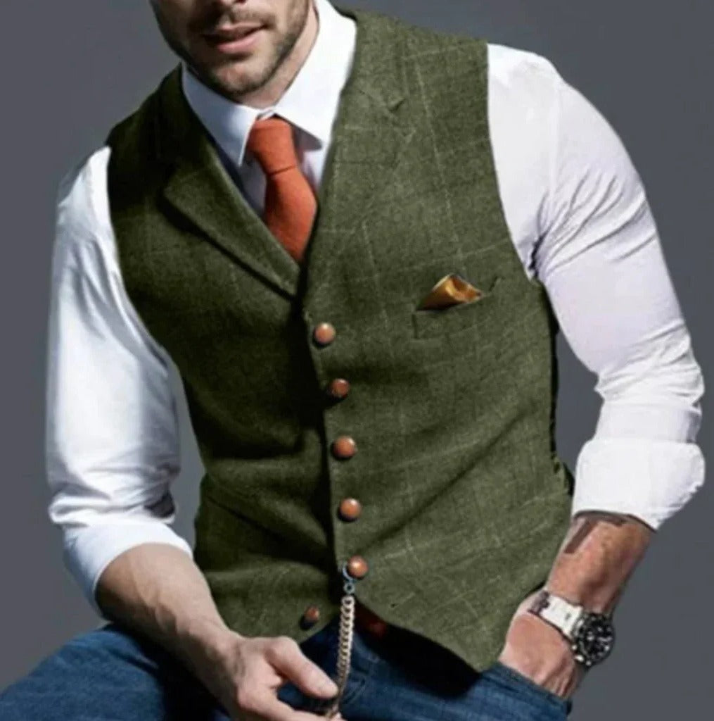 [Hometech] Classic Slim Fit Mens Suit Vest with Six Button Closure