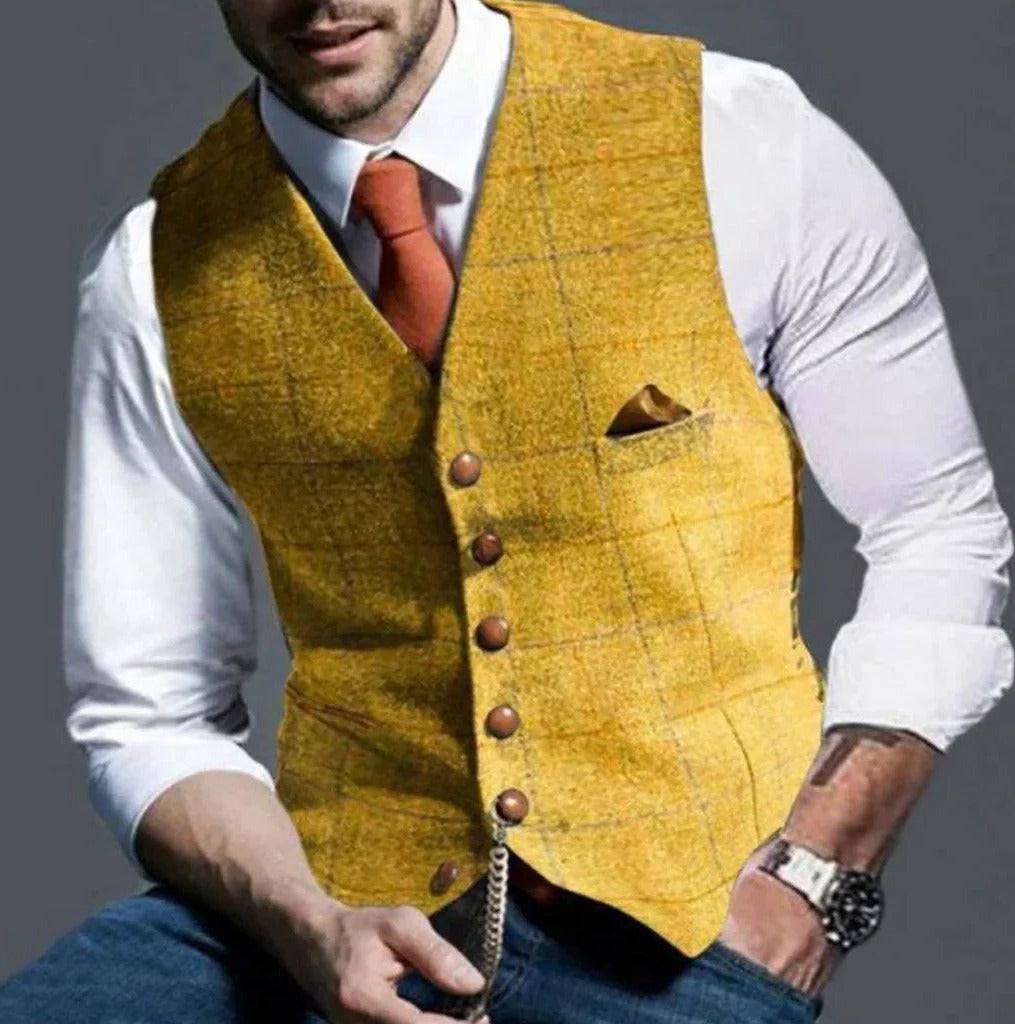 [Hometech] Classic Slim Fit Mens Suit Vest with Six Button Closure